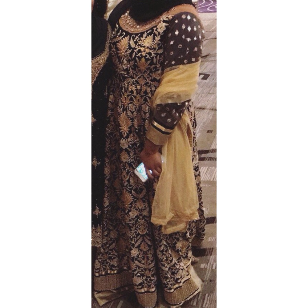 Navy blue and gold Indian Pakistani gown dress